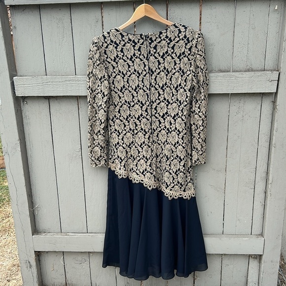 Vintage ANNA 1980's Formal Cocktail Dress Mobwife Metallic Lace Overlay 80's L - Picture 6 of 8